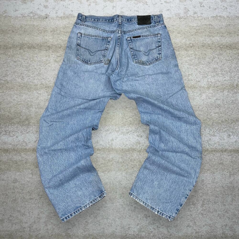 Vintage 90s Harley Davidson Biker Jeans 34x32 Relaxed Fit Light Wash Denim